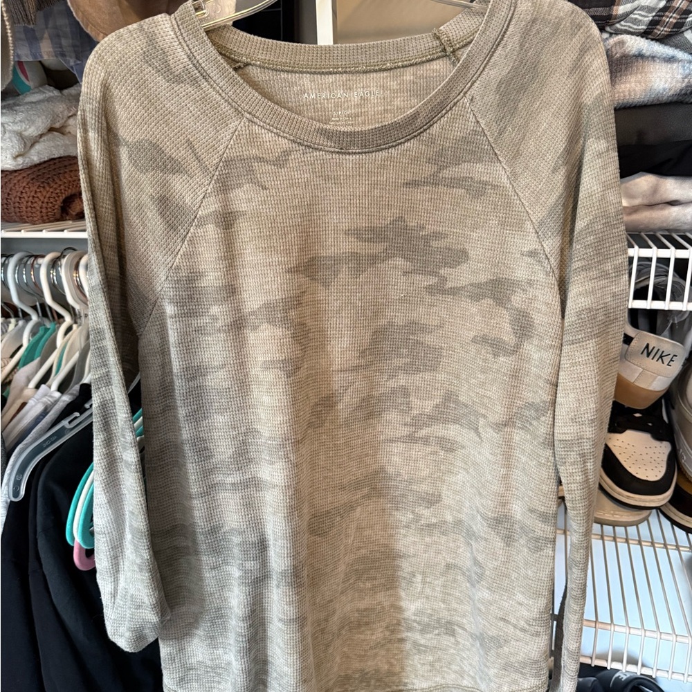 American Eagle Outfitters Ribbed Knit Top in Tan